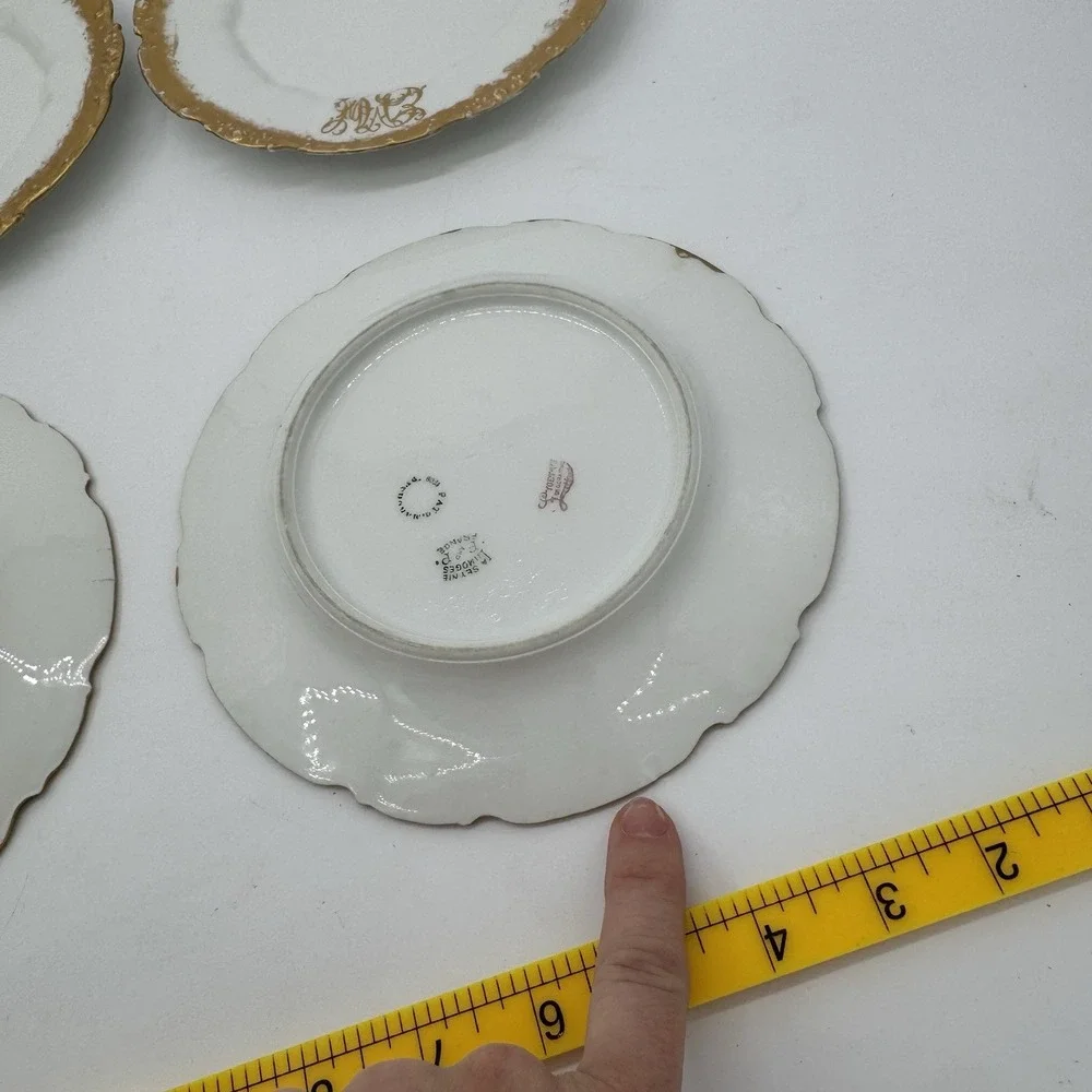 Antique 1909 Set 4 La Seynie P&P Limoges Plates Lycetts Decorators Gold Monogram